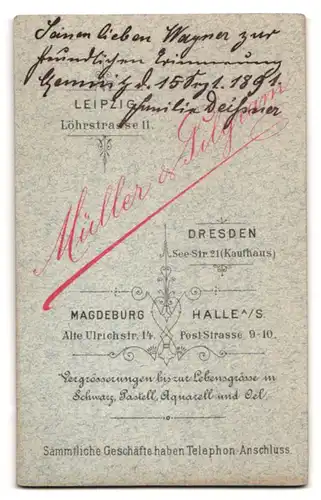 Fotografie Müller & Pilgram, Dresden, See-Strasse 21, Portrait bürgerliches Paar in modischer Kleidung