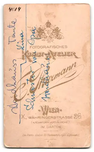 Fotografie E. Thurmann, Wien, Währingerstrasse 26, Portrait junge Dame mit Flechtfrisur