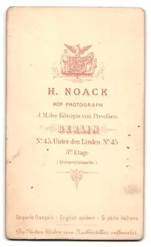 Fotografie H. Noack, Berlin, Unter den Linden 45, Portrait junge Dame mit Hochsteckfrisur