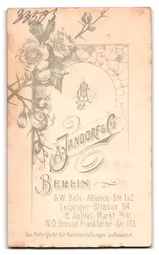 Fotografie A. Jandorf & Co., Berlin, Belle-Alliance-Str. 1&2, Portrait Frau im Biedermeierkleid mit Locken