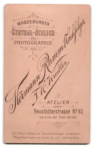 Fotografie Hermann Ramm Nachf., Magdeburg, Neustädterstr. 45, Portrait Dame im Biedermeierkleid mit Brosche