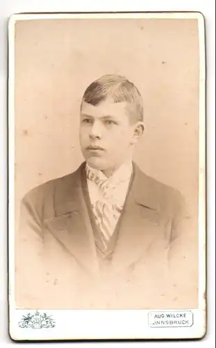 Fotografie Aug. Wilcke, Innsbruck, Rudolfstr. 1, Portrait junger Mann in gestreifter Krawatte