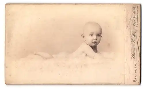 Fotografie Stróm & Walter, Berlin, Köpnicker Str. 102, Portrait süsses nacktes Baby liegt auf einem Fell