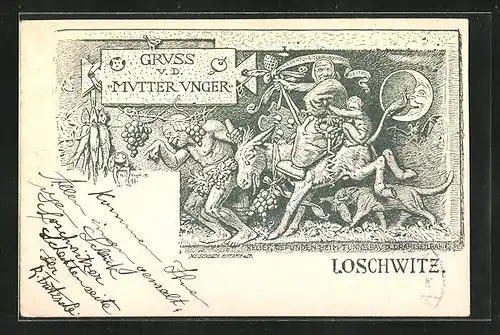 Künstler-AK Dresden-Loschwitz, Relief gefunden beim Tunnelbau der Drahtseilbahn, Gruss v. d. Mutter Unger