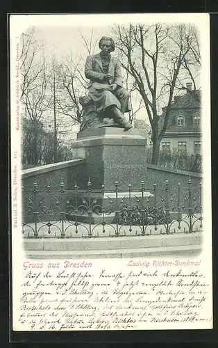 AK Dresden, Ludwig Richter-Denkmal im Garten der Brühlschen Terrasse