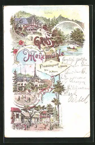 Lithographie Dresden-Pillnitz, Gasthaus Meixmühle im Friedrichsgrund