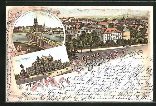 Lithographie Dresden-Neustadt, Königliches Hoftheater, Dresden-Altstadt