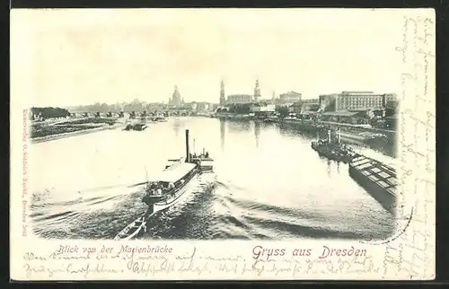 AK Dresden, Blick von der Marienbrücke mit Dampfer
