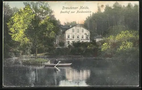 AK Dresden - Dresdener Heide, Gasthof Haidemühle und Boot