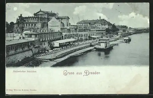 Mondschein-AK Dresden, Italienisches Dörfchen mit Helbig`s Gasthaus