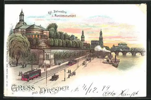 Künstler-AK Dresden, Königliches Belvedère und Moritzmonument