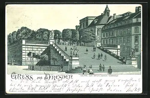 Künstler-AK Dresden, Treppe zur Brühl`schen Terrasse