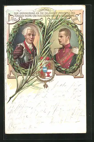 Künstler-AK Regensburg, Fürst Alexander Ferdinand und Fürst Albert von Thurn & Taxis, Wappen