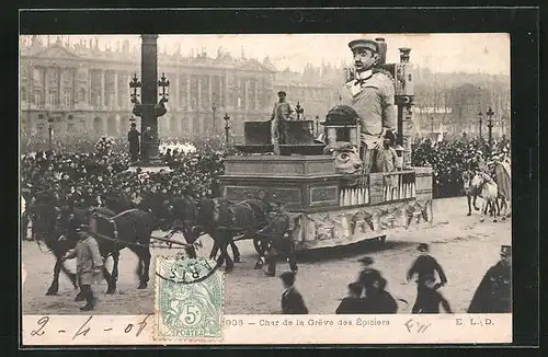 AK Paris, Mi-Carême 1906, Char de la Grève des Épiciers, Fasching