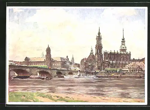 AK Dresden, Blick auf die Altstadt nach einem Gemälde von Fritz Beckert