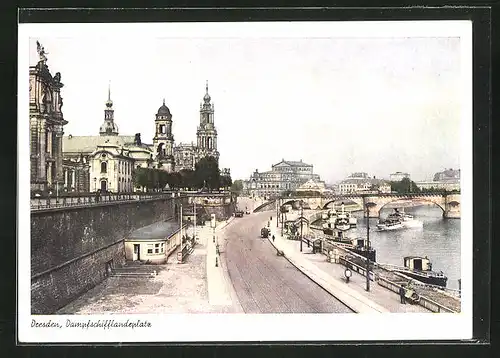 AK Dresden, Partie am Dampfschifflandeplatz mit Elbedampfer