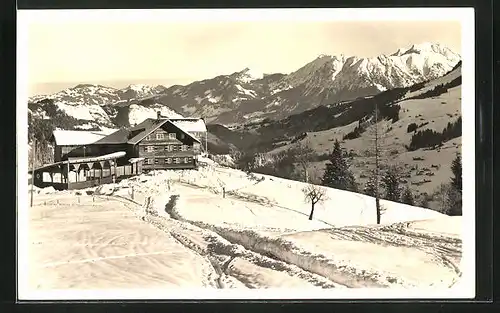 Foto-AK Oberschöntal, Partie am Kinderheim Bergengrün im Winter