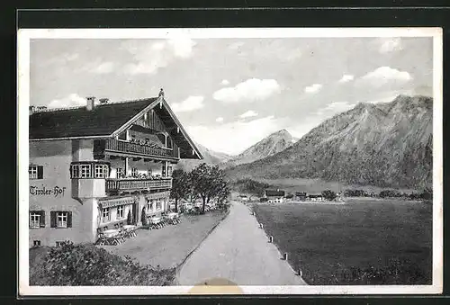 AK Tirol, Partie am Tirolerhof Niederndorf mit Alpenblick