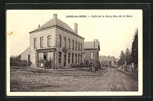 AK Sains-du-Nord, Cafe de la Gare, Rue de la Gare