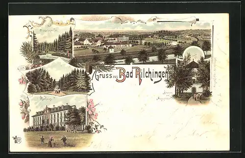 Lithographie Bad Rilchingen, Kurhaus, Victoriaquelle, Panorama