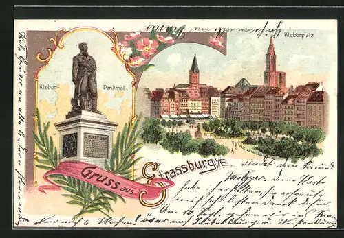 Lithographie Strassburg, Kleber-Denkmal, Kleberplatz