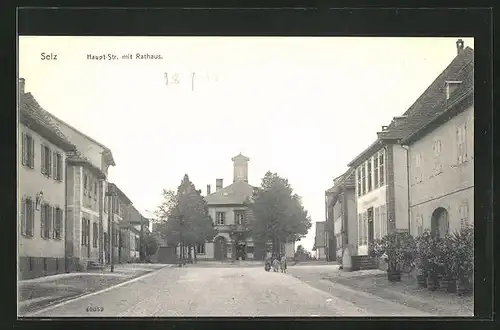 AK Selz, Haupt-Strasse mit Rathaus