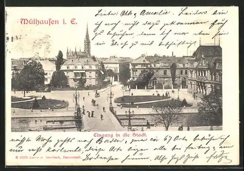 AK Mülhausen i. E., Platz mit Eingang in die Stadt