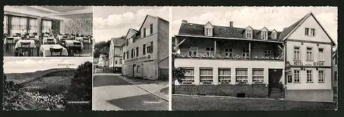 Klapp-AK Schmitten /Taunus, Hotel zum alten Ochsen, Gästehaus, Speisesaal, Blick ins Leistenbachtal