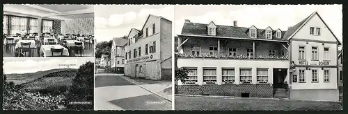 Klapp-AK Schmitten /Taunus, Hotel zum alten Ochsen, Gästehaus, Speisesaal, Blick ins Leistenbachtal