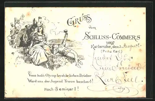 Künstler-AK Karlsruhe, Schluss-Commers 1897, Prinz-Karl-Gymnasium