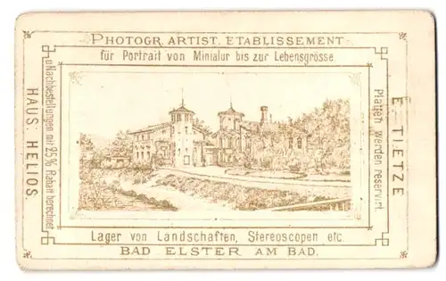 Fotografie E. Tietze, Bad Elster, Ansicht Bad Elster, Blick auf das Fotogfrafishce Atelier