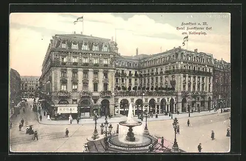 AK Frankfurt, Grand Hotel Frankfurter Hof am Kaiserplatz, Springbrunnen