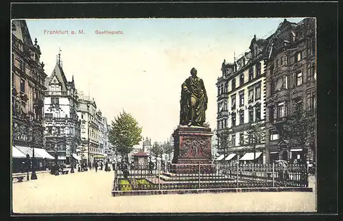 AK Frankfurt a. M., Goetheplatz mit Denkmal