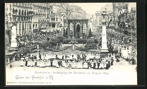 AK Frankfurt a. M., Goethefeier 1899, Huldigung am Denkmal