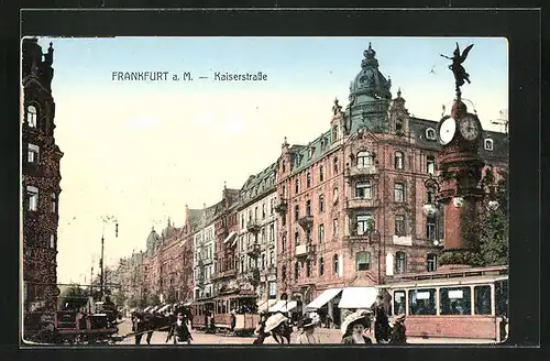 AK Frankfurt a. M., Kaiserstrasse mit Pferdewagen und Strassenbahn