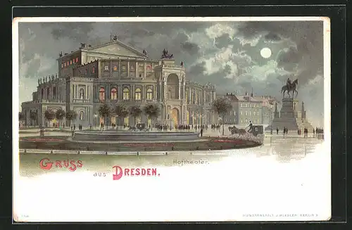 Lithographie Dresden, Hoftheater, Semperoper, König Johann-Denkmal