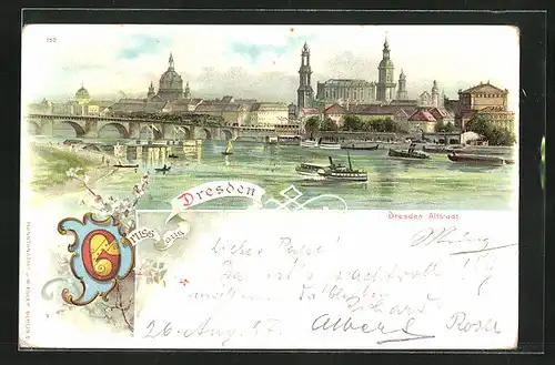 Lithographie Dresden, Totalansicht der Altstadt