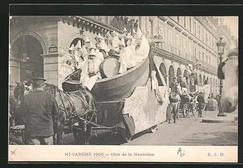 AK Paris, Mi-Carême 1906, Char de la Mandoline, Umzugswagen zu Fasching