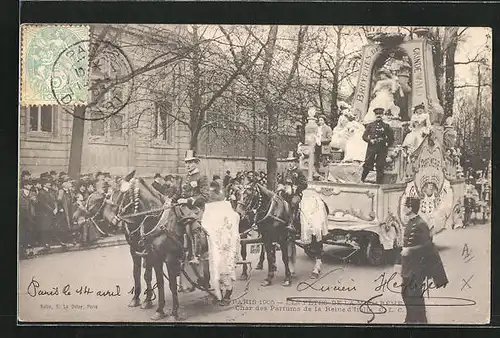 AK Paris, Les Fêtes de la Mi-Carême 1905, Char des Parfums de la Reine d`Italie, Umzugswagen zu Fasching