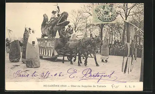 AK Paris, Mi-Carême 1906, Char du Supplice de Tantale, Umzugswagen zu Fasching