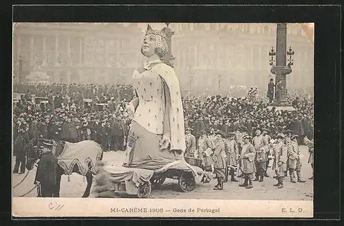 AK Paris, Mi-Carême 1906, Gens de Portugal, Umzugswagen zu Fasching