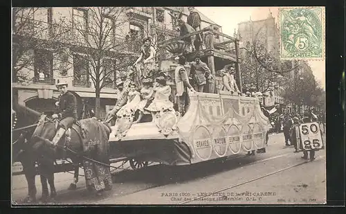 AK Paris, Les Fêtes de la Mi-Carême 1905, Char des Boissons, Umzugswagen zu Fasching