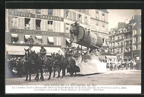 AK Paris, Les Fêtes de la Mi-Carême de 1911, Le Lachez-Tout Dirigeable 100-O Q Porte-Bonheur de la belle journée...