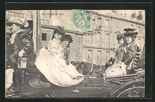 AK Paris, Mi-Carême 1907, Umzugswagen zu Fasching