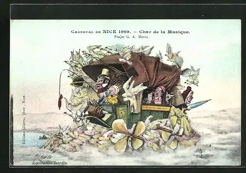 Künstler-AK Nice, Carnaval 1909, Char de la Musique, Fasching
