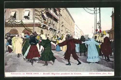 AK Nice, Carnaval 1909, Ronde Nicoise pendant le Corso, Fasching