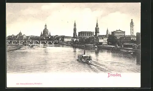 AK Dresden, Teilansicht der Stadt mit Elbe und Elbdampfer