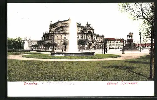 AK Dresden, Königl. Opernhaus, jetzt Semperoper, König Johann-Denkmal