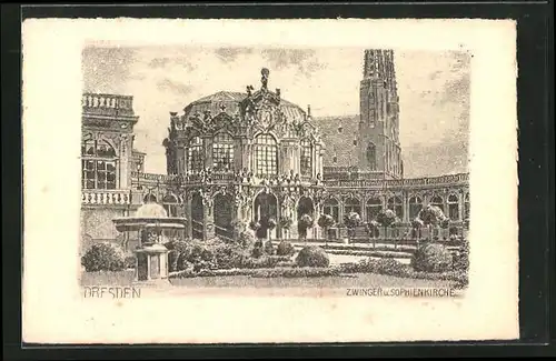 Künstler-AK Dresden, Kgl. Zwinger mit Sophienkirche