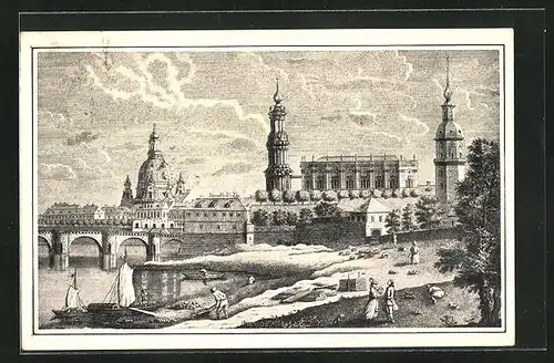 Künstler-AK Dresden, Stadtansicht im XVIII. Jahrhundert